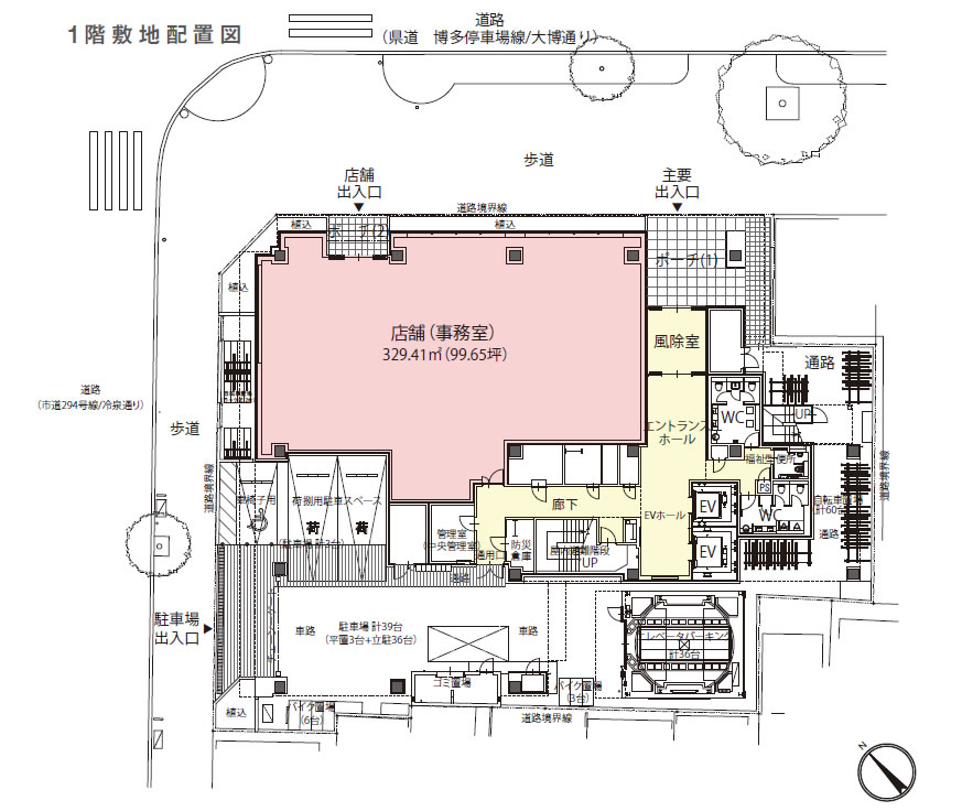冷泉町ビル（福岡県）の1階敷地配置図