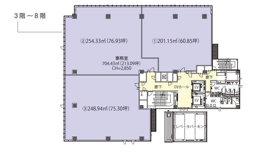 冷泉町ビル（福岡県）の3階～8階敷地配置図