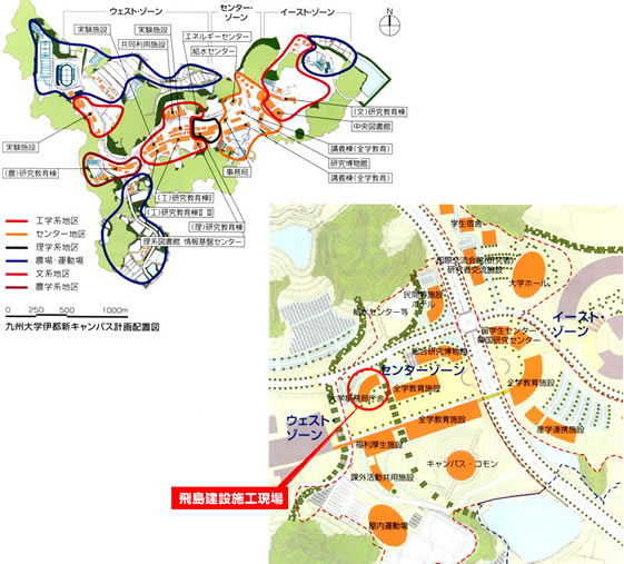 九州大学（伊都）比文・言文研究教育棟現場位置図