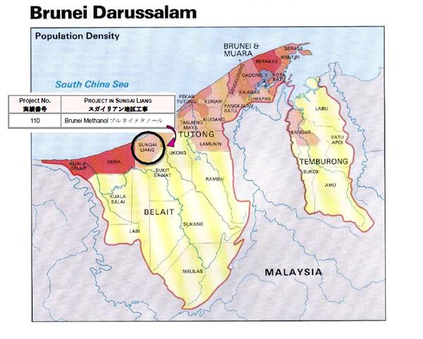 ブルネイメタノールプラント建設工事　主な施工位置関係図