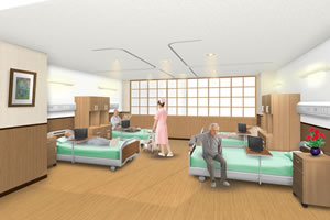 西予市新病院建築工事の病室イメージ