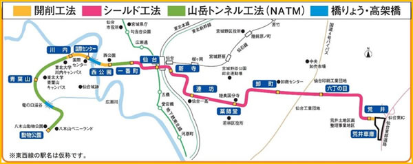 仙台市高速鉄道　東西線卸町工区（宮城県）現場位置図