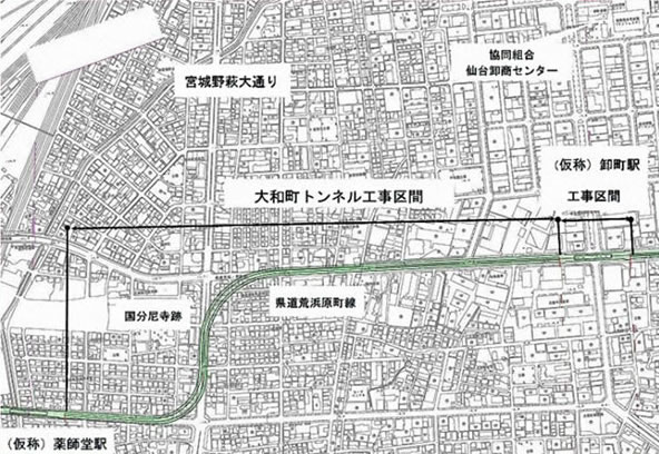 仙台市高速鉄道　東西線卸町工区 卸町工区平面図